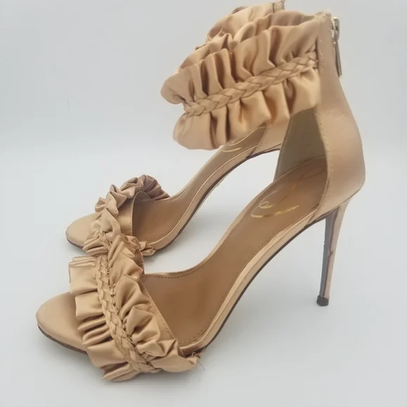 Sam Edelman Sawyer Satin Ruffle Ankle Strap Heels, Rosa Blush, Women's 6.5 - Picture 6 of 16